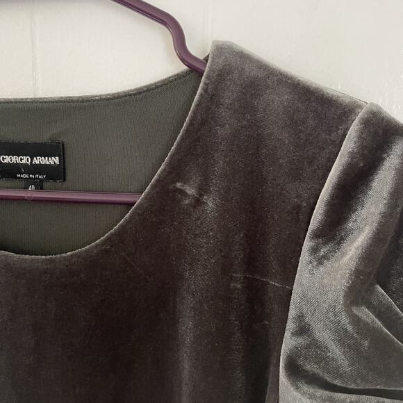 VTG Y2K Giorgio Armani Italy Gray Velvet Puff Sleeve Top Women’s Size 40 (S/M) - Picture 7 of 8